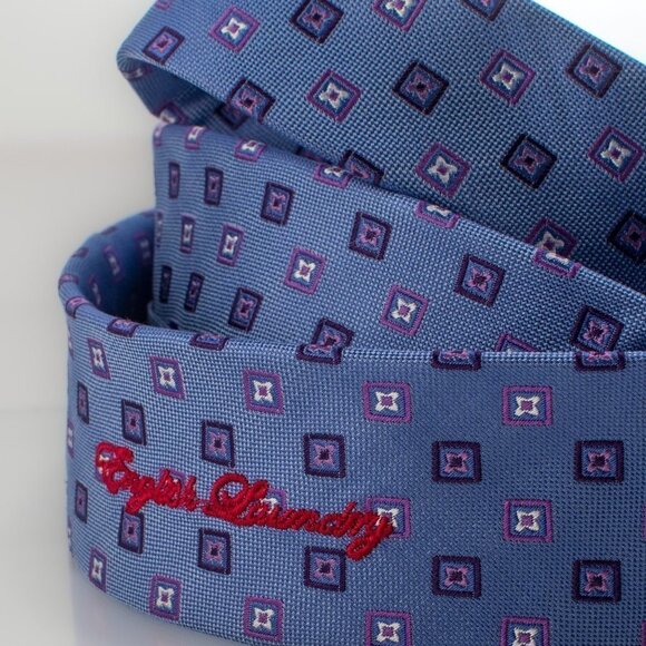 SILK Woven Tie - Blue Square Pattern | English Laundry - Picture 5 of 7